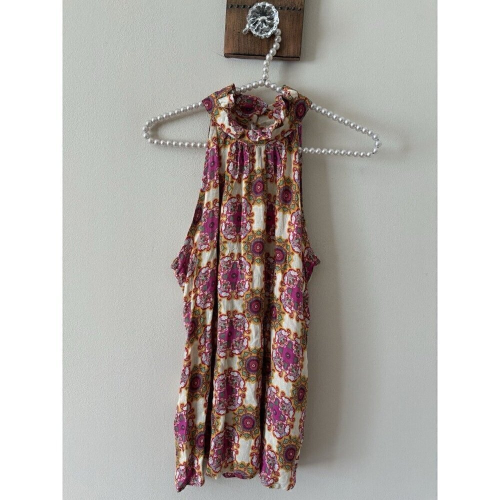 NWT Christian Siriano Womens Size S Pink Floral Sleeveless Blouse Ruffle Neck